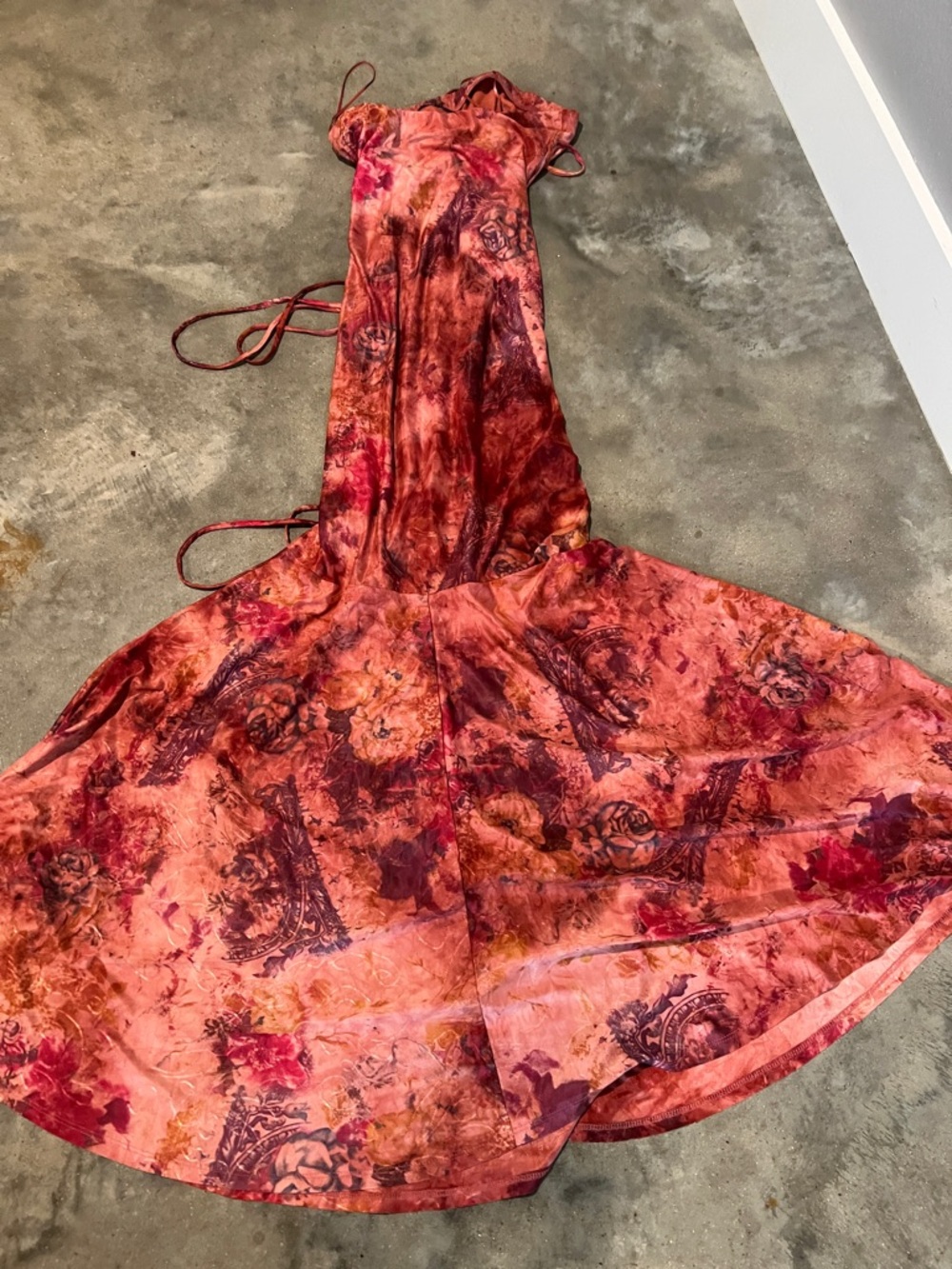 Fashion Nova Red & Pink Floral Tie-Dye Maxi Dress - Picture 5 of 6
